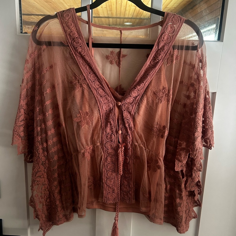 VENUS Rust Lace Boho Blouse
